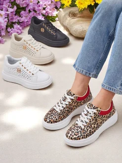 Ugc|Sneakersy^Royalfashion Ażurowe sportowe sneakersy damskie Leopess brązowy