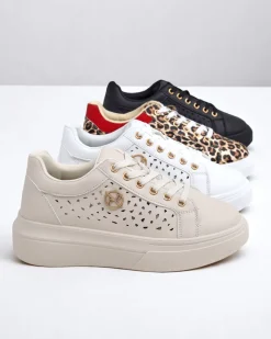 Ugc|Sneakersy^Royalfashion Ażurowe sportowe sneakersy damskie Leopess brązowy