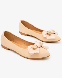 Baleriny Klasyczne^Royalfashion Baleriny damskie w szpic z kokardką Retripo beżowy