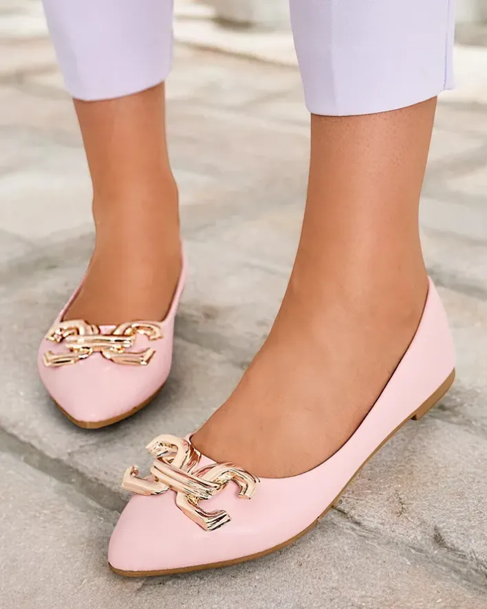 Baleriny Klasyczne^Royalfashion Baleriny damskie w szpic z ozdobą na nosku Figgda różowy