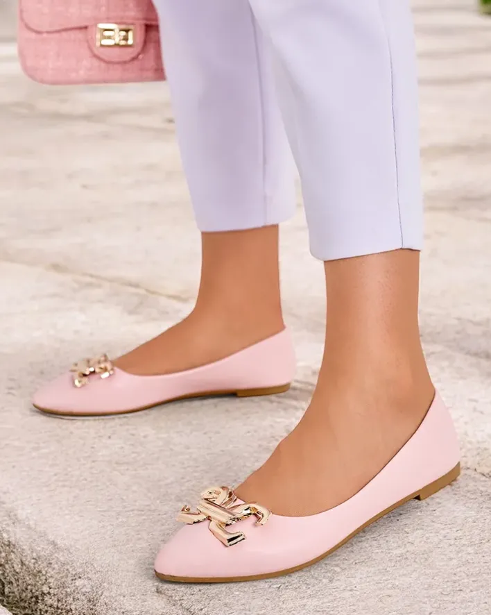 Baleriny Klasyczne^Royalfashion Baleriny damskie w szpic z ozdobą na nosku Figgda różowy
