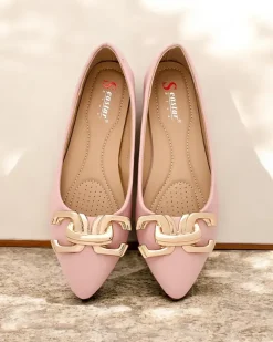 Baleriny Klasyczne^Royalfashion Baleriny damskie w szpic z ozdobą na nosku Figgda różowy