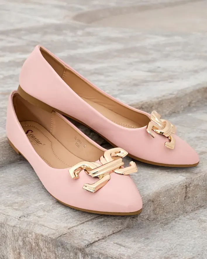 Baleriny Klasyczne^Royalfashion Baleriny damskie w szpic z ozdobą na nosku Figgda różowy