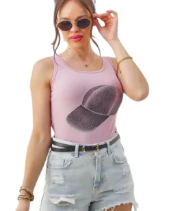 Bluzki / Koszule / Koszulki^Royalfashion Bawełniana bluzka damska na ramiączkach z czapeczką fioletowy