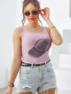 Bluzki / Koszule / Koszulki^Royalfashion Bawełniana bluzka damska na ramiączkach z czapeczką fioletowy