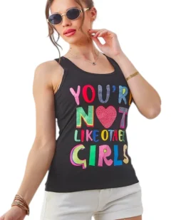 Bluzki / Koszule / Koszulki^Royalfashion Bawełniana bluzka bokserka damska na ramiączkach z napisami czarny