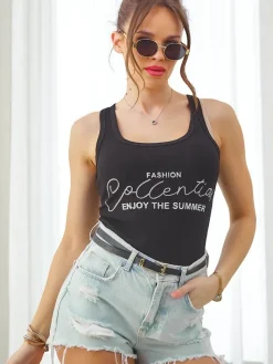 Bluzki / Koszule / Koszulki^Royalfashion Bawełniana bluzka bokserka damska na ramiączkach Enjoy The Summer czarny