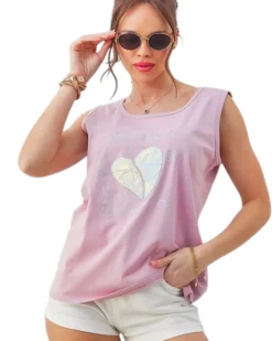 Bluzki / Koszule / Koszulki^Royalfashion Bawełniana bluzka damska na ramiączkach z serduszkiem fioletowy