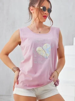 Bluzki / Koszule / Koszulki^Royalfashion Bawełniana bluzka damska na ramiączkach z serduszkiem fioletowy