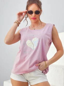 Bluzki / Koszule / Koszulki^Royalfashion Bawełniana bluzka damska na ramiączkach z serduszkiem fioletowy