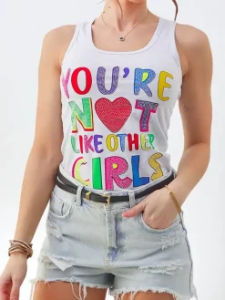 Bluzki / Koszule / Koszulki^Royalfashion Bawełniana bluzka bokserka damska na ramiączkach z napisami Jasny szary