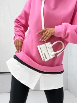 Bluzy^Royalfashion Bawełniana bluza damska z odpinanym dołem różowy