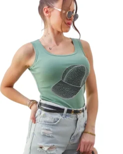 Bluzki / Koszule / Koszulki^Royalfashion Bawełniana bluzka damska na ramiączkach z czapeczką zielony