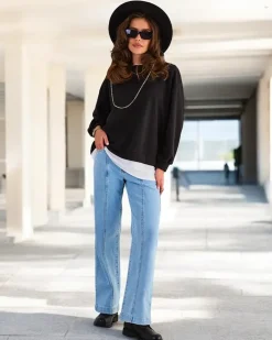 Bluzy^Royalfashion Bawełniana cienka bluza damska czarny