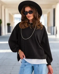 Bluzy^Royalfashion Bawełniana cienka bluza damska czarny