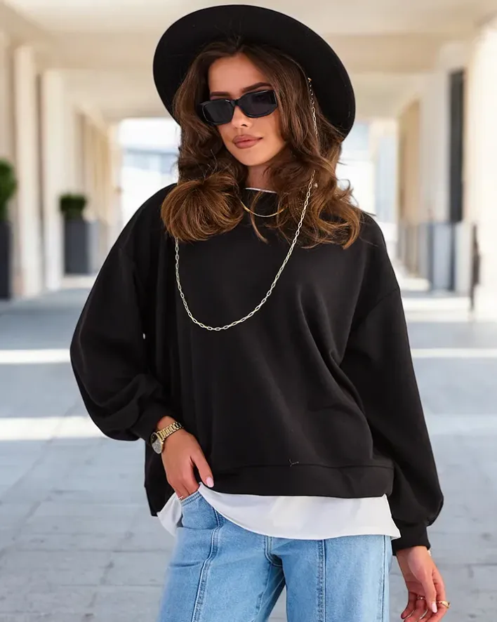 Bluzy^Royalfashion Bawełniana cienka bluza damska czarny