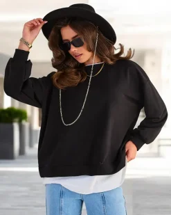 Bluzy^Royalfashion Bawełniana cienka bluza damska czarny