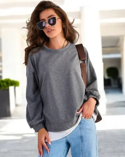 Bluzy^Royalfashion Bawełniana cienka bluza damska Ciemnoszary