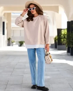 Bluzy^Royalfashion Bawełniana cienka bluza damska beżowy