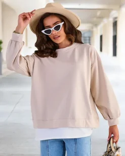 Bluzy^Royalfashion Bawełniana cienka bluza damska beżowy