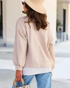 Bluzy^Royalfashion Bawełniana cienka bluza damska beżowy