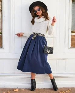Spódnice^Royalfashion Bawełniana damska spódnica midi a'la sztruksowa Granatowy