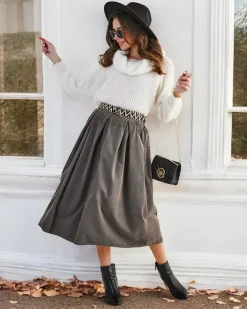 Spódnice^Royalfashion Bawełniana damska spódnica midi a'la sztruksowa brązowy