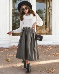 Spódnice^Royalfashion Bawełniana damska spódnica midi a'la sztruksowa brązowy