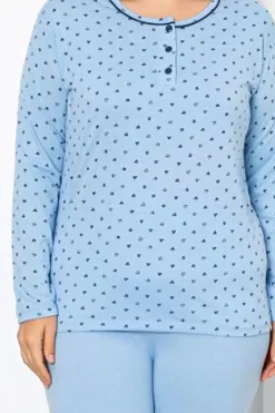 Piżamy^Royalfashion Bawełniana damska 2-częściowa piżama w serca PLUS SIZE Ecru