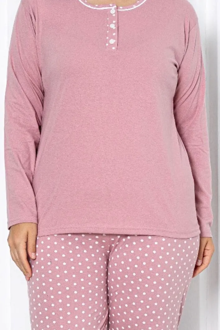 Piżamy^Royalfashion Bawełniana damska 2-częściowa piżama w kropki PLUS SIZE Granatowy