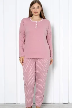 Piżamy^Royalfashion Bawełniana damska 2-częściowa piżama w kropki PLUS SIZE Granatowy