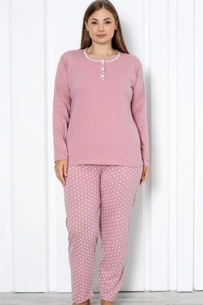 Piżamy^Royalfashion Bawełniana damska 2-częściowa piżama w kropki PLUS SIZE Granatowy