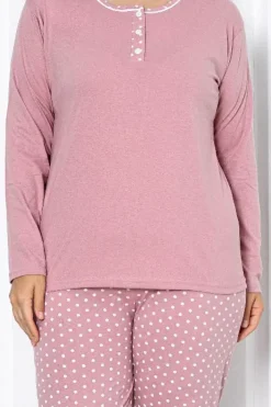 Piżamy^Royalfashion Bawełniana damska 2-częściowa piżama w kropki PLUS SIZE Granatowy