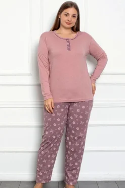 Piżamy^Royalfashion Bawełniana damska 2-częściowa piżama w motyle PLUS SIZE Granatowy