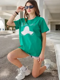 Bluzki / Koszule / Koszulki^Royalfashion Bawełniana damska bluzka z nadrukiem zielony