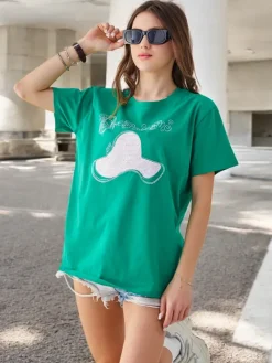 Bluzki / Koszule / Koszulki^Royalfashion Bawełniana damska bluzka z nadrukiem zielony