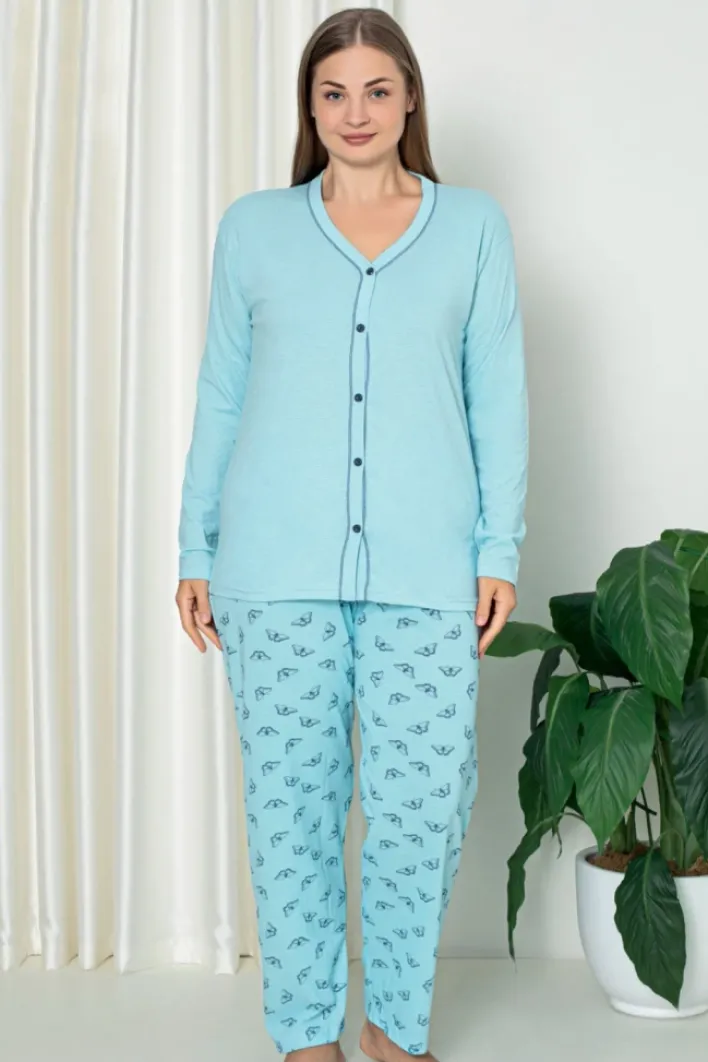 Piżamy^Royalfashion Bawełniana damska 2-częściowa piżama PLUS SIZE Ecru