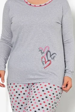 Piżamy^Royalfashion Bawełniana damska 2-częściowa piżama w kropki PLUS SIZE gołębi szary