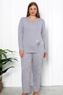 Piżamy^Royalfashion Bawełniana damska 2-częściowa piżama w kwiaty PLUS SIZE