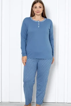 Piżamy^Royalfashion Bawełniana damska 2-częściowa piżama w kropki PLUS SIZE Ecru