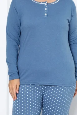 Piżamy^Royalfashion Bawełniana damska 2-częściowa piżama w kropki PLUS SIZE Ecru