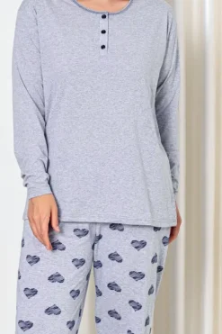 Piżamy^Royalfashion Bawełniana damska 2-częściowa piżama PLUS SIZE Jasny szary