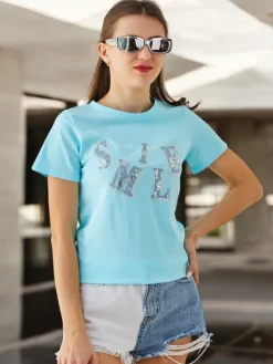 Bluzki / Koszule / Koszulki^Royalfashion Bawełniana damska bluzka z napisem Ecru