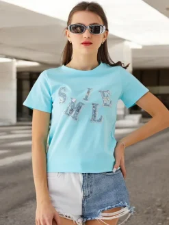 Bluzki / Koszule / Koszulki^Royalfashion Bawełniana damska bluzka z napisem Ecru