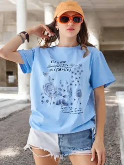 Bluzki / Koszule / Koszulki^Royalfashion Bawełniana damska bluzka z napisem Ecru