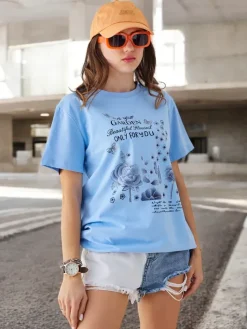 Bluzki / Koszule / Koszulki^Royalfashion Bawełniana damska bluzka z napisem Ecru