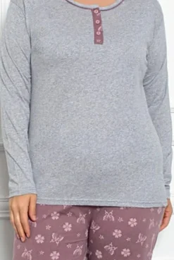 Piżamy^Royalfashion Bawełniana damska 2-częściowa piżama w motyle PLUS SIZE gołębi szary