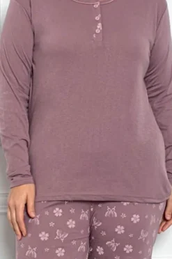 Piżamy^Royalfashion Bawełniana damska 2-częściowa piżama w motyle PLUS SIZE fioletowy