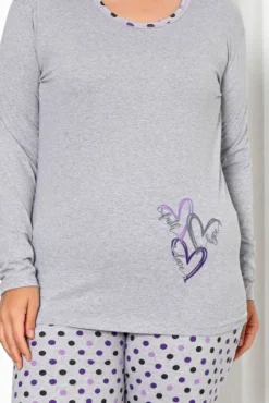 Piżamy^Royalfashion Bawełniana damska 2-częściowa piżama w kropki PLUS SIZE gołębi szary