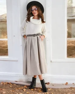 Spódnice^Royalfashion Bawełniana damska spódnica midi a'la sztruksowa beżowy